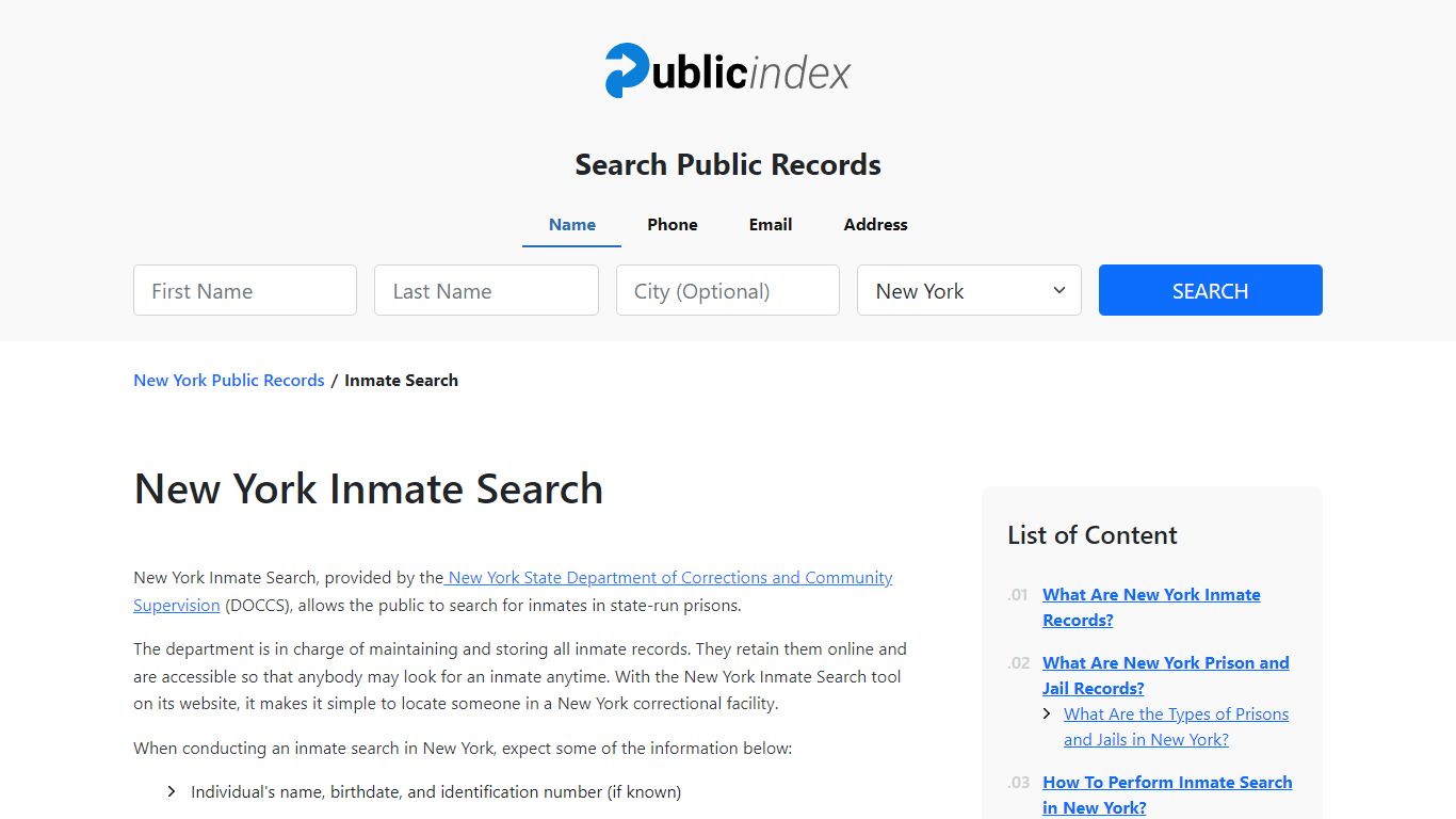 New York State Inmate Search and Jail Records - ThePublicIndex